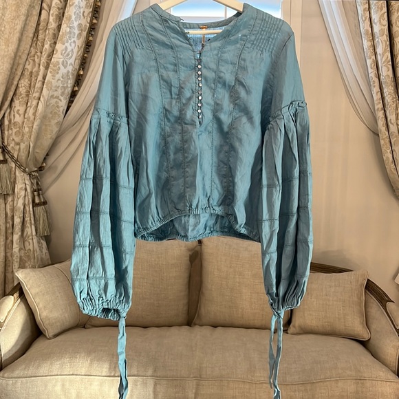 FREE PEOPLE 💯 linen balloon blouse size SP - Picture 4 of 16